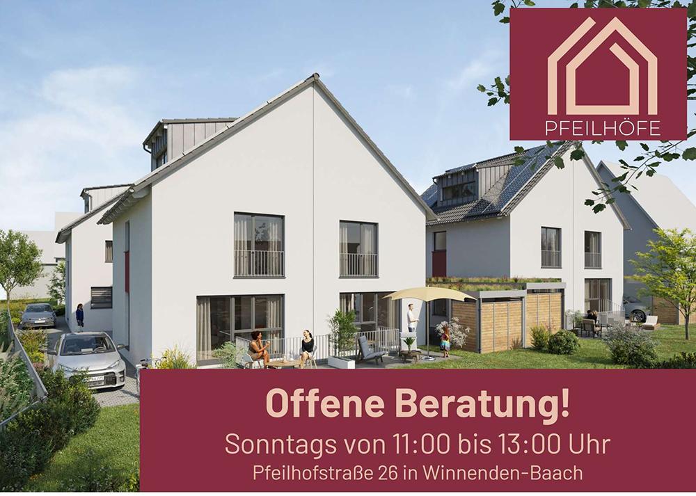 Bild Neubau Häuser Pfeilhofstraße Winnenden: Visualisierung eines Doppelhauses mit Projektinfos