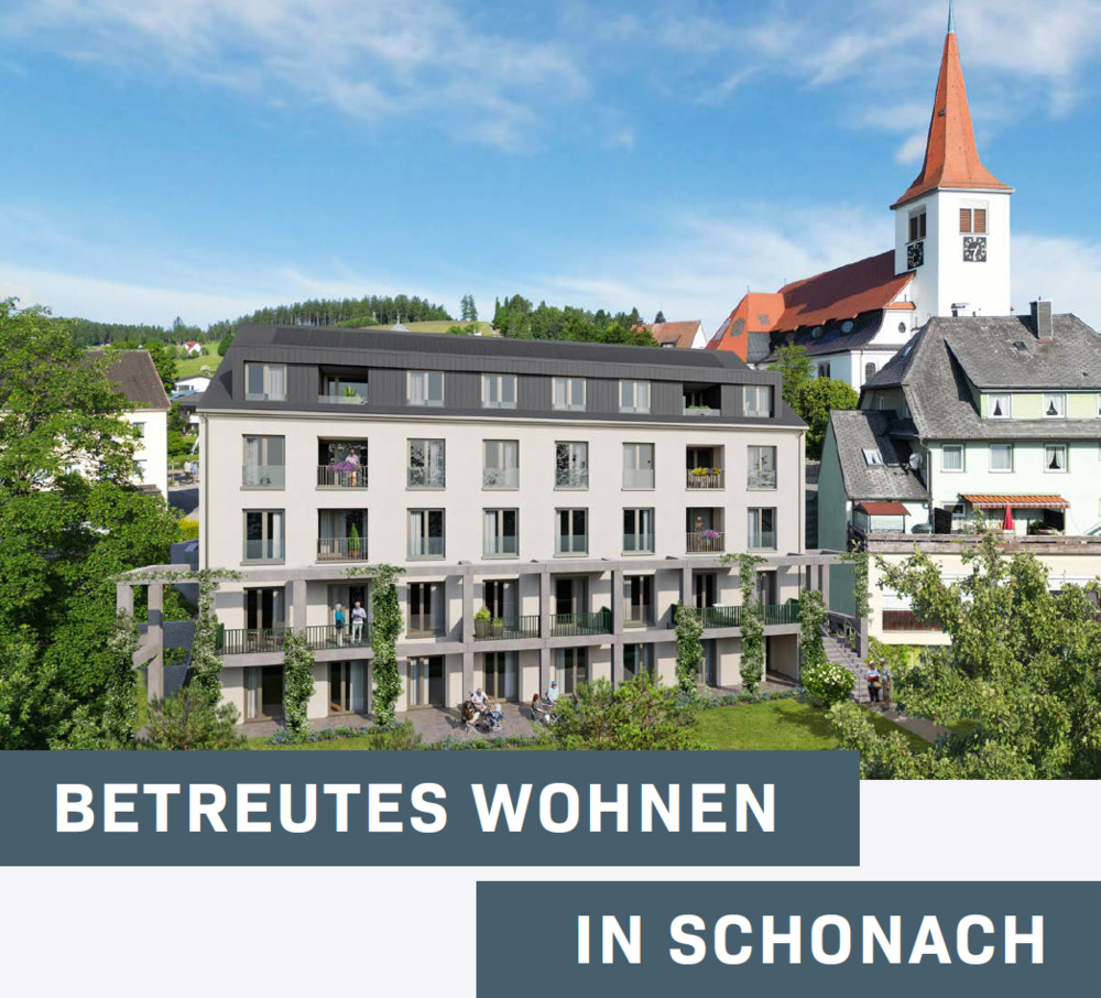Bild Neubau Seniorenwohnungen: Visualisierung eines Mehrfamilienhauses mit Projektinfos
