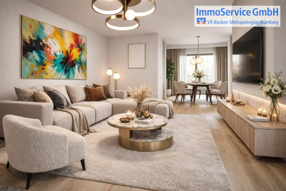 Bild Neubau Eigentumswohnungen Schnieglinger Straße Nürnberg: Visualisierung eines modernen Wohnzimmers