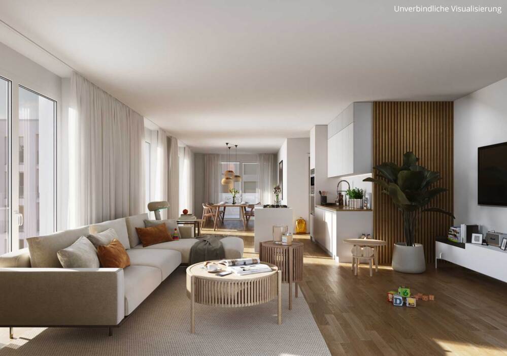 Bild Neubau Eigentumswohnungen Bomsgasse Weingarten: Visualisierung eines großen Wohnzimmers