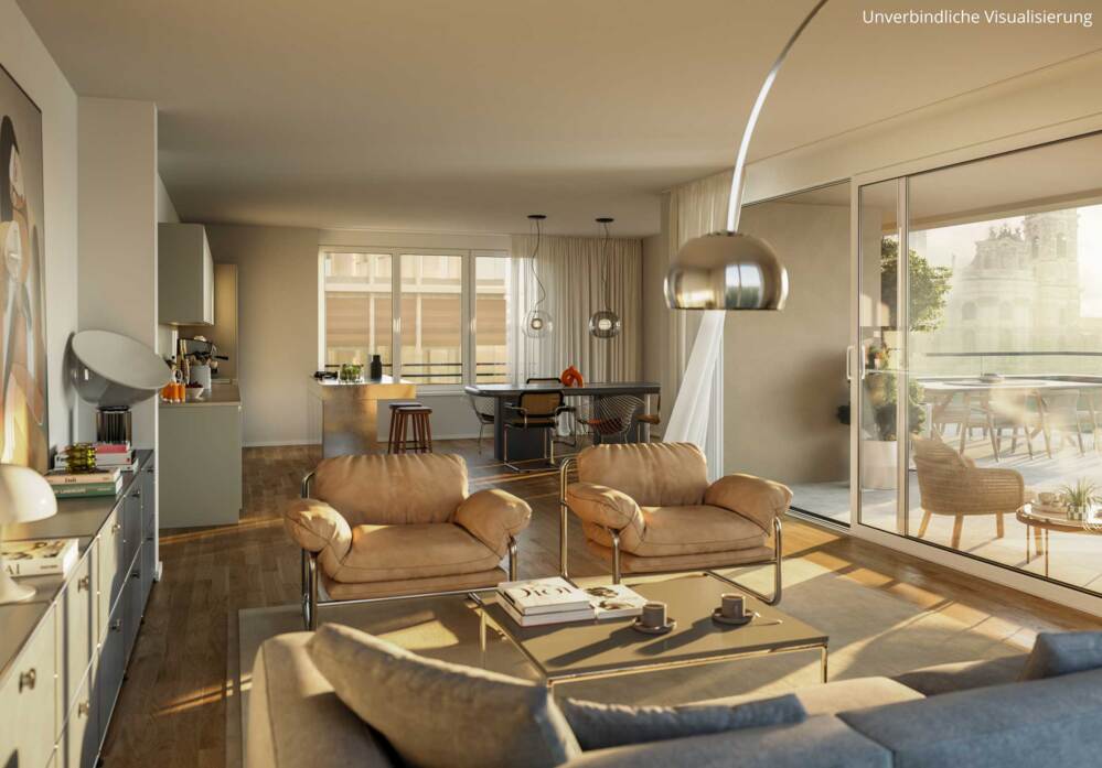 Bild Neubau Eigentumswohnungen Bomsgasse Weingarten: Visualisierung eines großen Wohnzimmers
