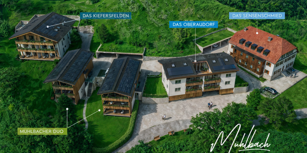 Bild Neubau Eigentumswohnungen Franz-Prantl-Straße Kiefersfelden: Vogelperspektive auf das Neubauprojekt mit Logo