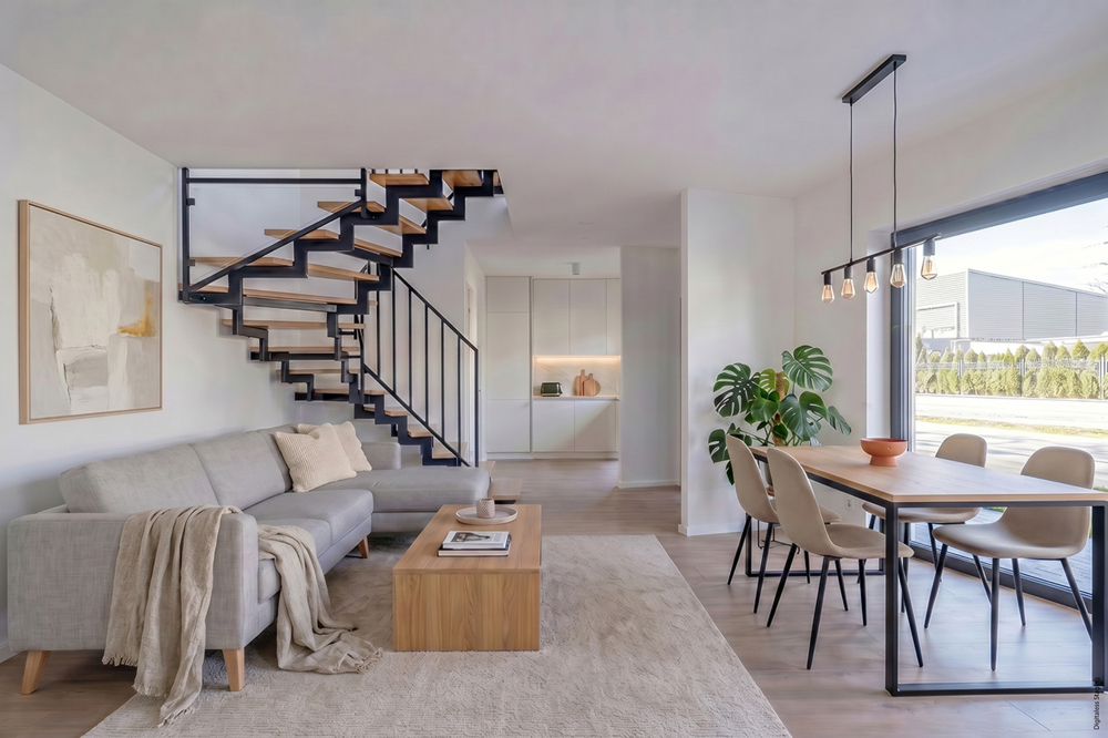 Bild Neubau Beilsteiner Straße Berlin: Bild eines Wohnzimmers mit Treppe