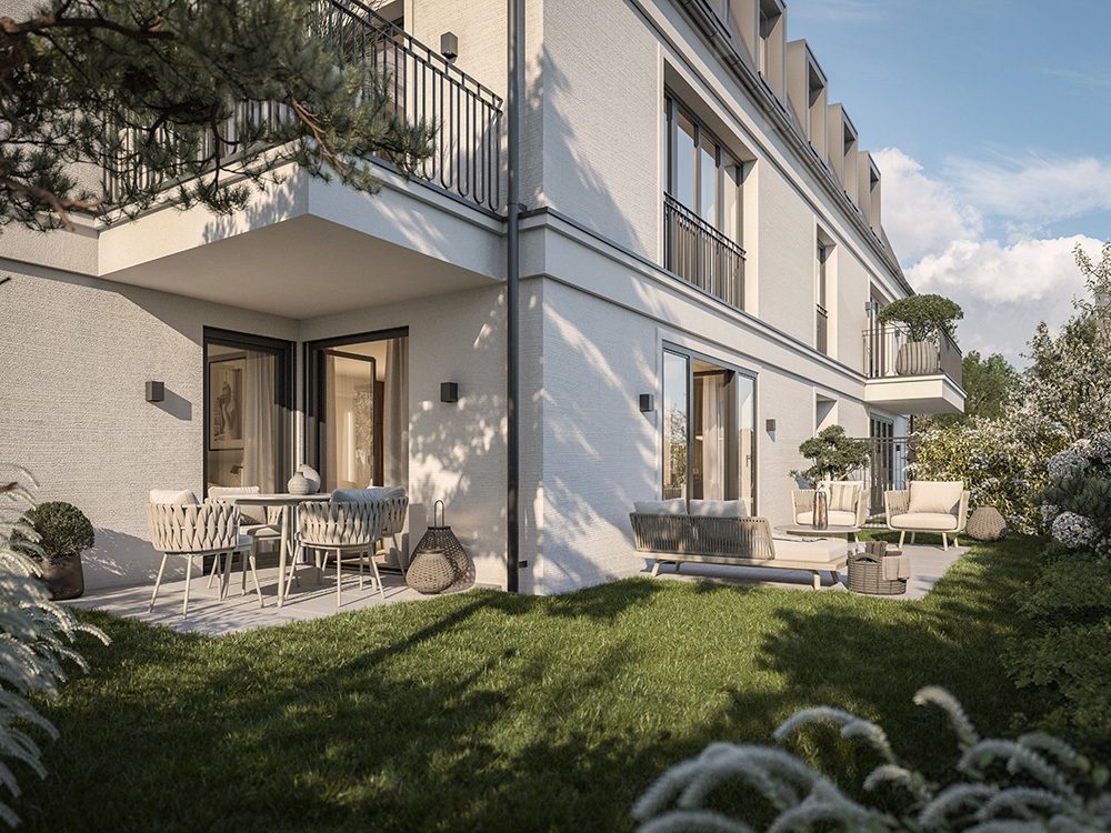 Bild Neubau Eigentumswohnungen und Häuser Marienwerderstraße München: Straßenansicht des Neubauprojekts mit Häusern