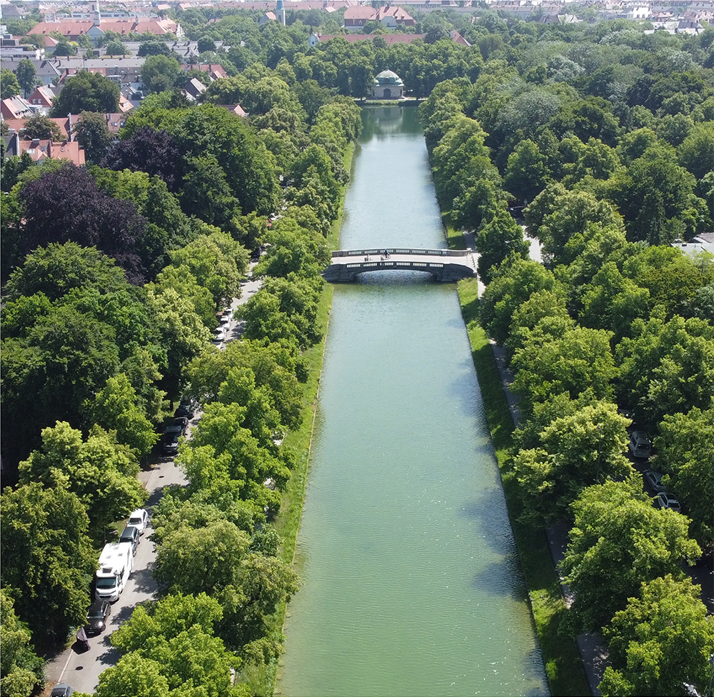 Bild Neubau Eigentumswohnungen Grandlstraße München: Vogelperspektive auf Schloss Nymphenburg