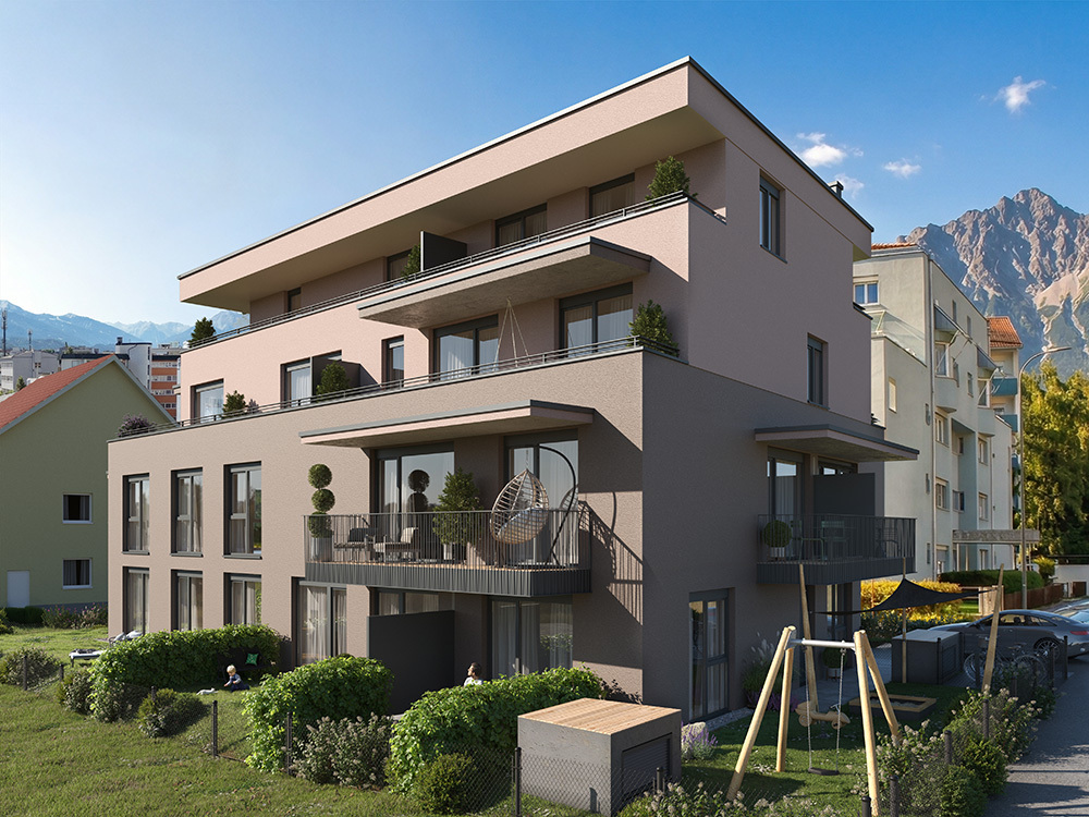 Bild Neubau Eigentumswohnungen Andechsstraße Innsbruck: Visualisierung eines Mehrfamilienhauses