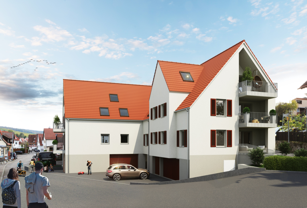 Bild Neubau Eigentumswohnungen Lindenstraße Weinstadt: Straßenansicht der Mehrfamilienhäuser