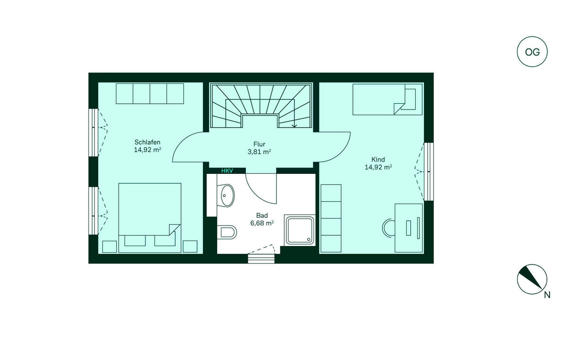 Große und komfortable Schlafzimmer im Obergeschoss