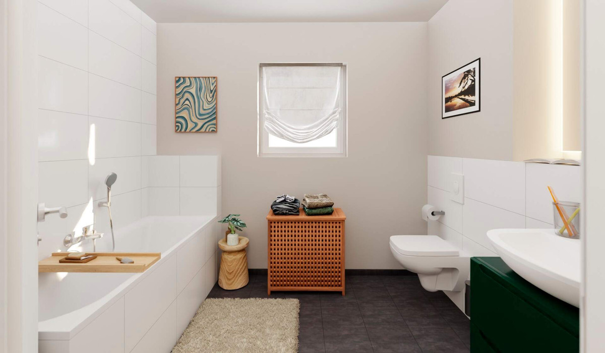 Modernes Tageslichtbad mit Badewanne