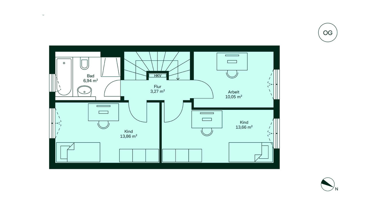 Zwei gemütliche Zimmer, ein ruhiger Arbeitsbereich und ein Tageslichtbad