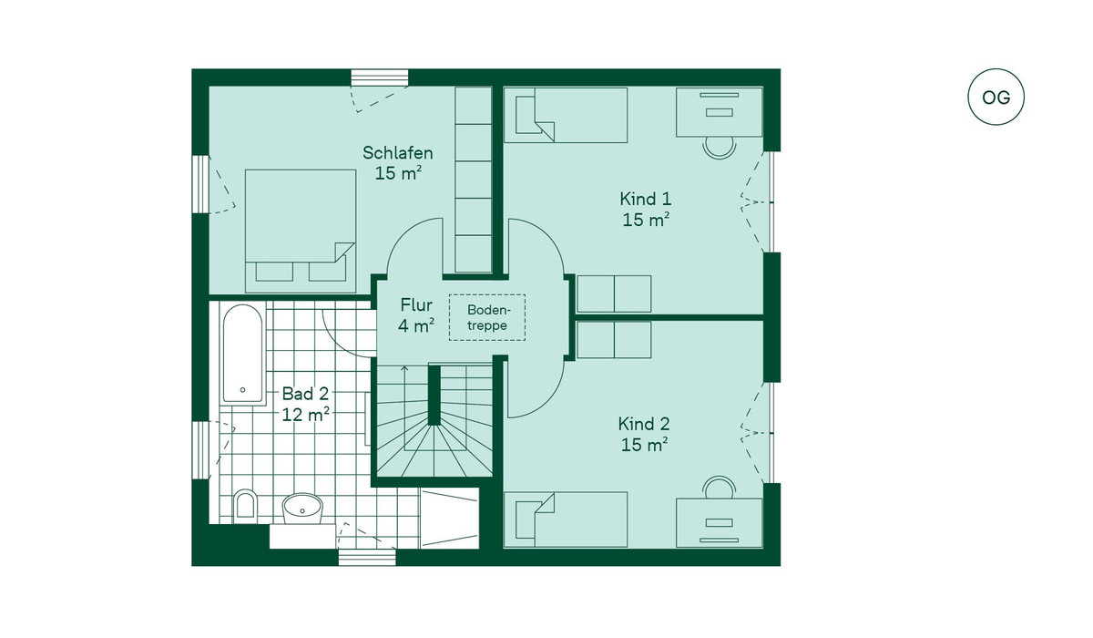 Grundriss des Obergeschosses im Einfamilienhaus
