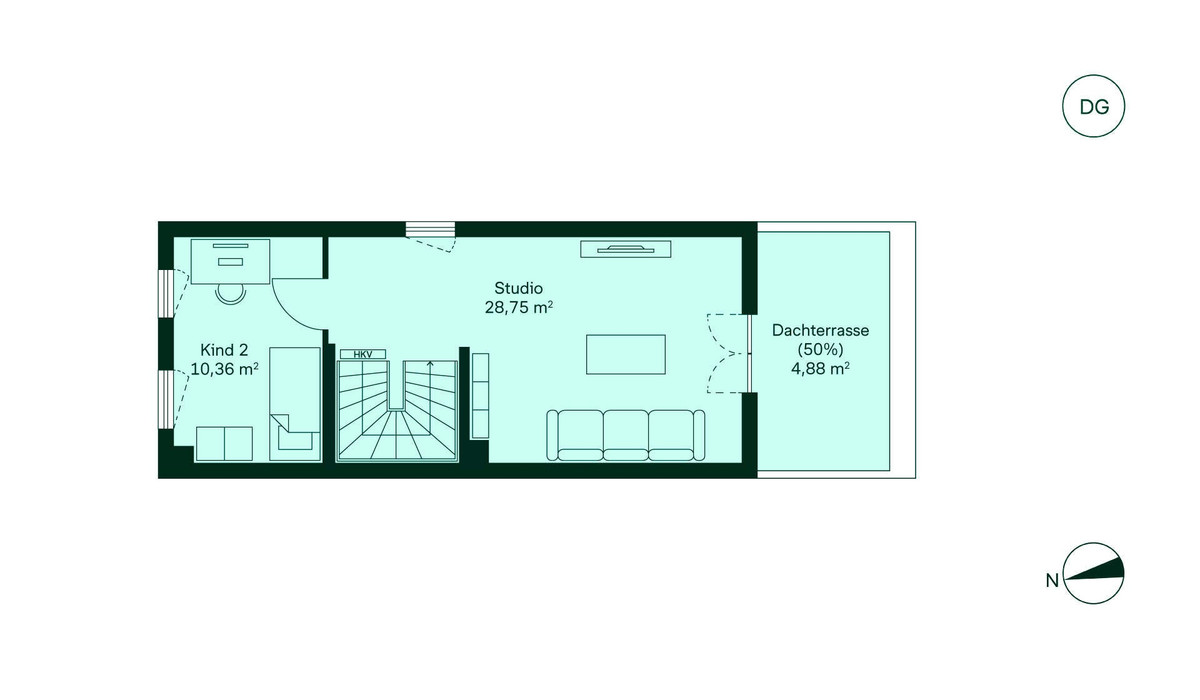 Helles und komfortables Obergeschoss mit angrenzender Dachterrasse