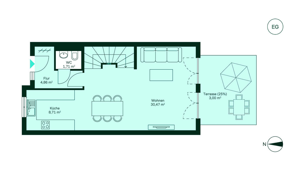 Geräumiges Erdgeschoss mit viel Platz und angrenzender Terrasse