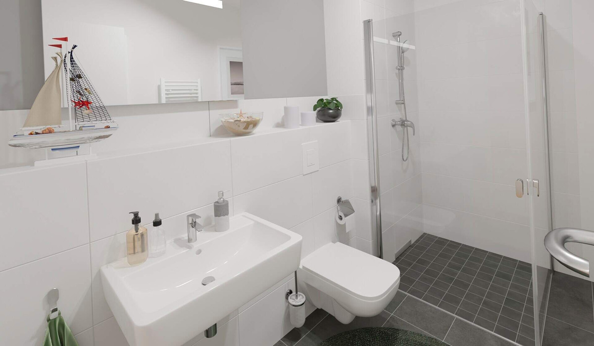 Modernes Tageslichtbad mit bodengleicher Dusche