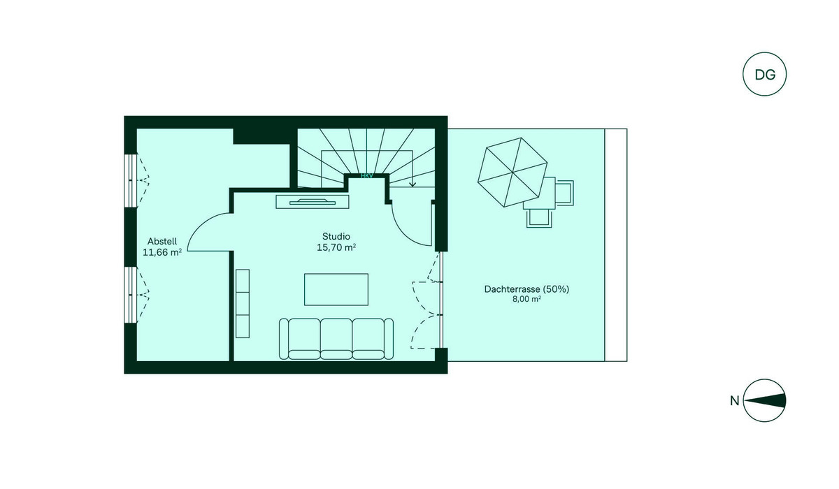 Ausgebautes Dachstudio mit angrenzender Dachterrasse