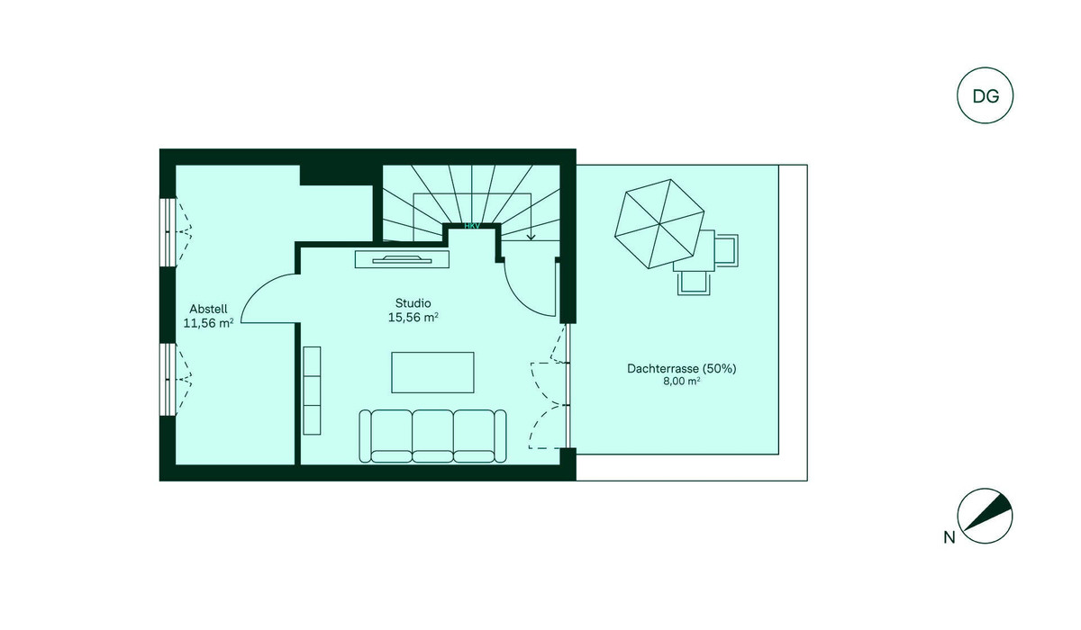 Ausgebautes Dachstudio mit angrenzender Dachterrasse