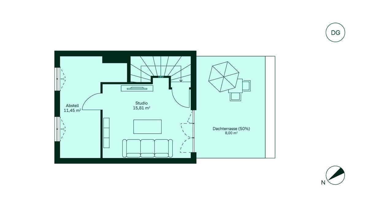 Ausgebautes Dachstudio mit angrenzender Dachterrasse