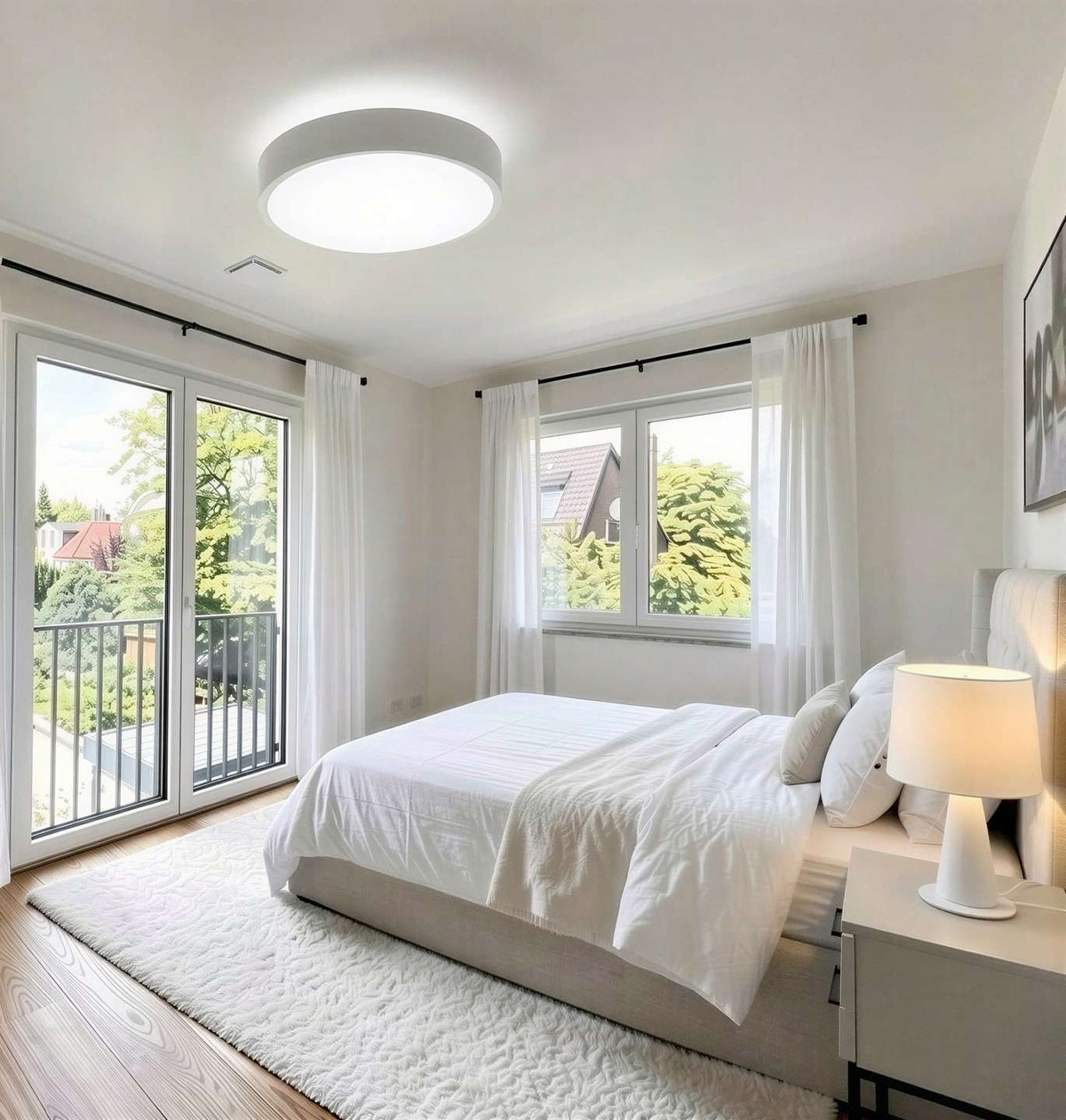 Schlafzimmer WHG A03 (KI generiert) - Möbel, Dekoration, Wohnutensilien sind nicht Bestandteil der Ausstattung (Einrichtungsidee)