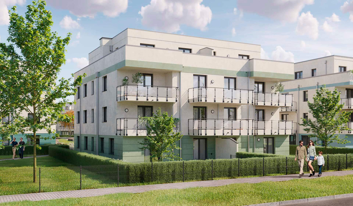 Das Haus 1 straßenseitig im Neubauquartier Stadthäuser am Park in Schönefeld