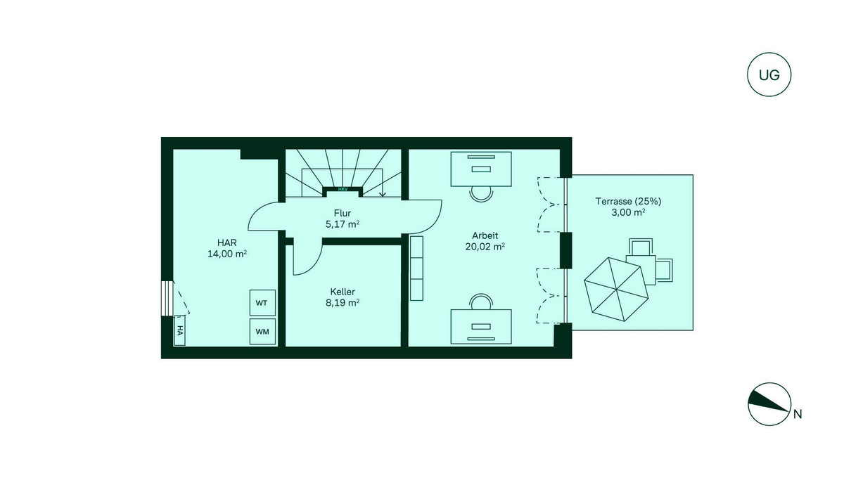 Geräumiges Untergeschoss mit zusätzlichem Arbeitszimmer