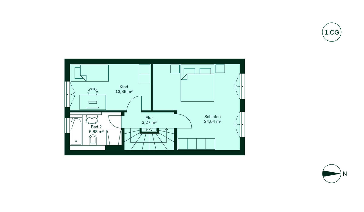 Geräumiges Obergeschoss mit großem Schlafzimmer