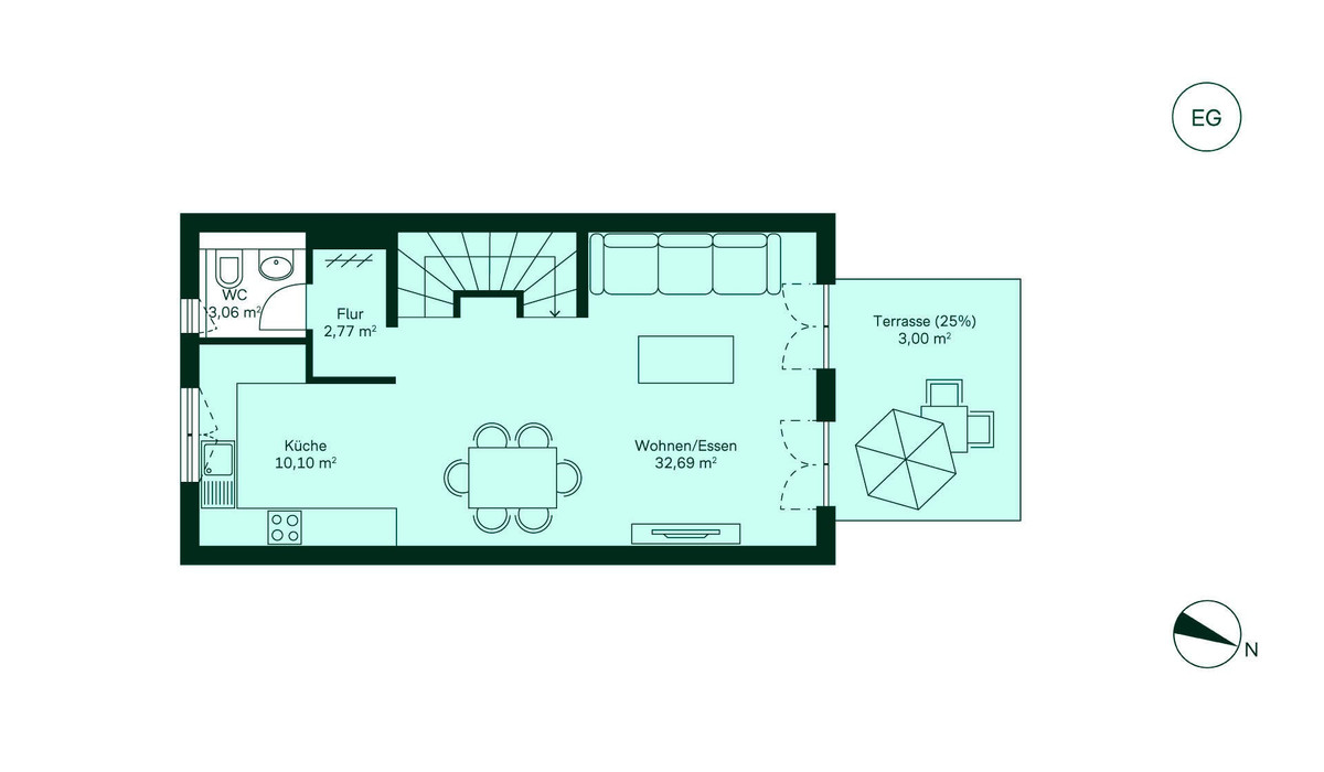 Geräumiges Erdgeschoss mit offener Küche
