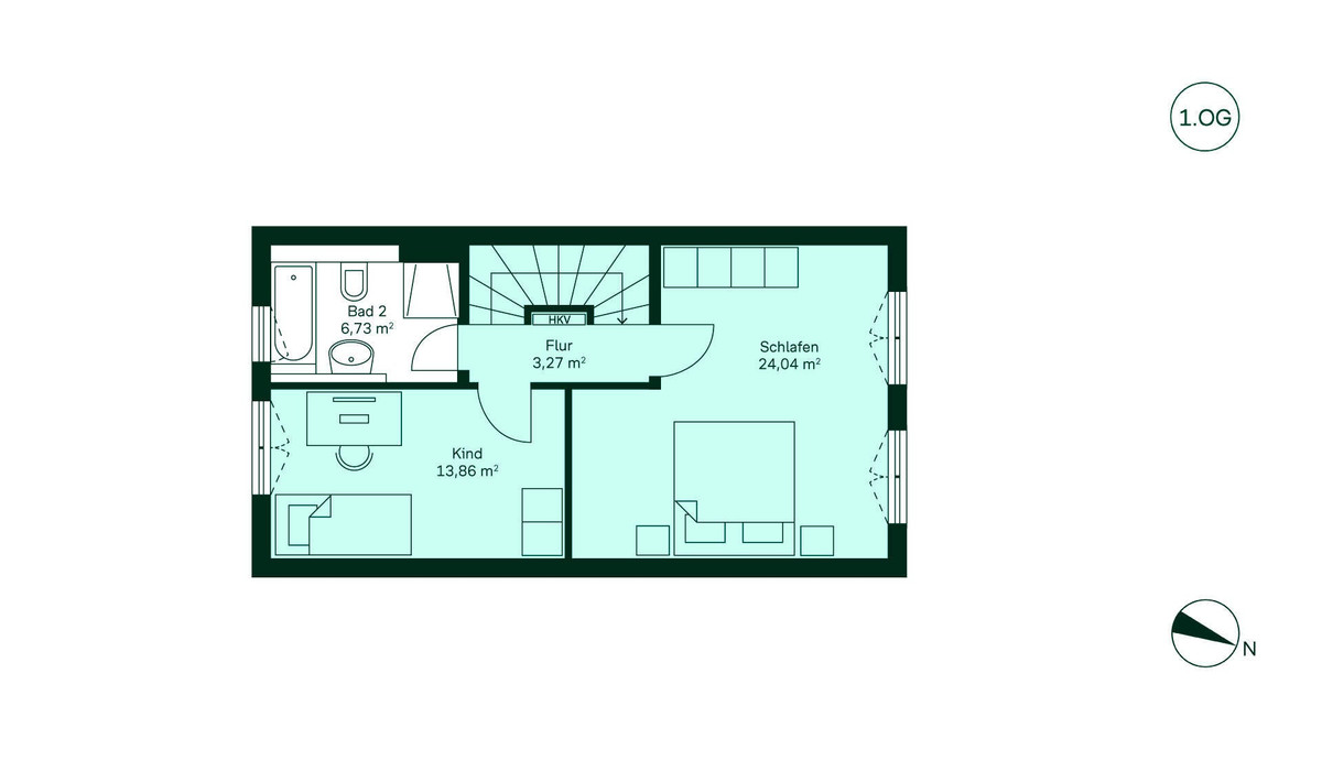 Geräumiges Obergeschoss mit großem Schlafzimmer