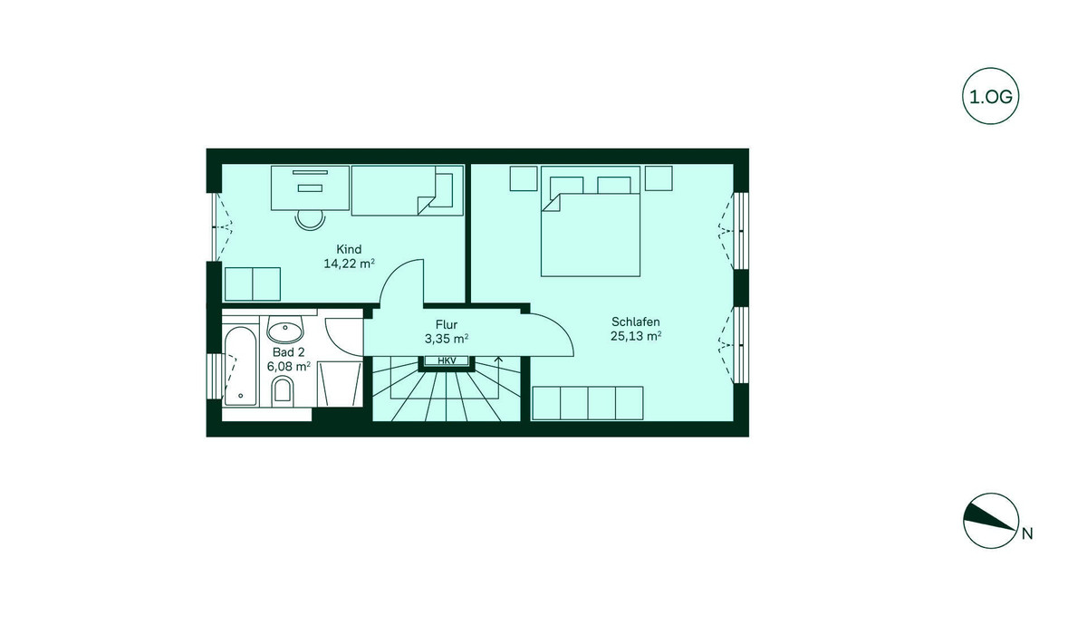 Geräumiges Obergeschoss mit großem Schlafzimmer