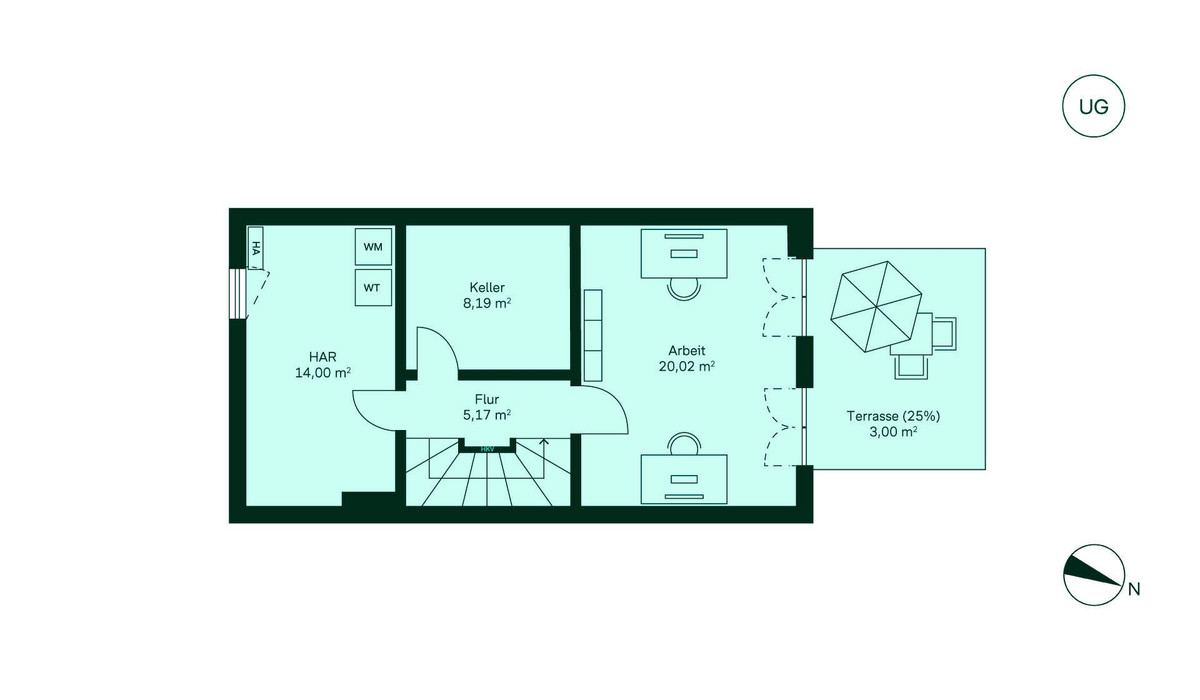 Geräumiges Untergeschoss mit zusätzlichem Arbeitszimmer