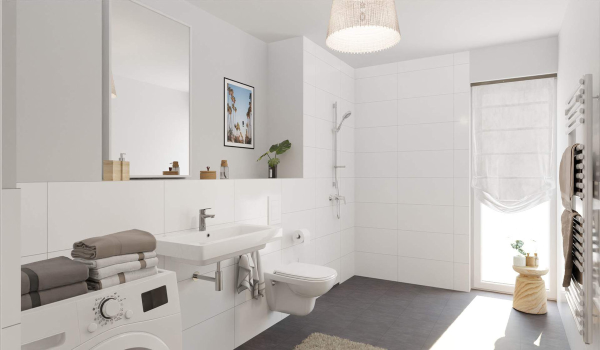 Modernes Tageslichtbad mit bodengleicher Dusche