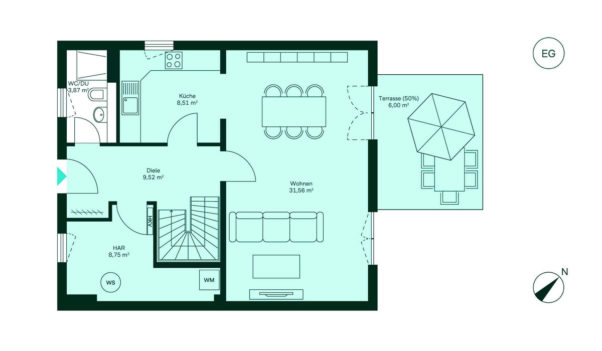 Grundriss des Erdgeschosses im Einfamilienhaus