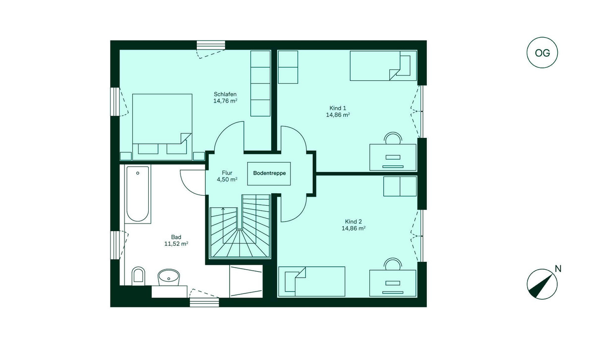Grundriss des Obergeschosses im Einfamilienhaus