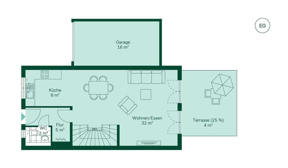 Geräumiges Erdgeschoss mit offenem Wohn- und Küchenbereich