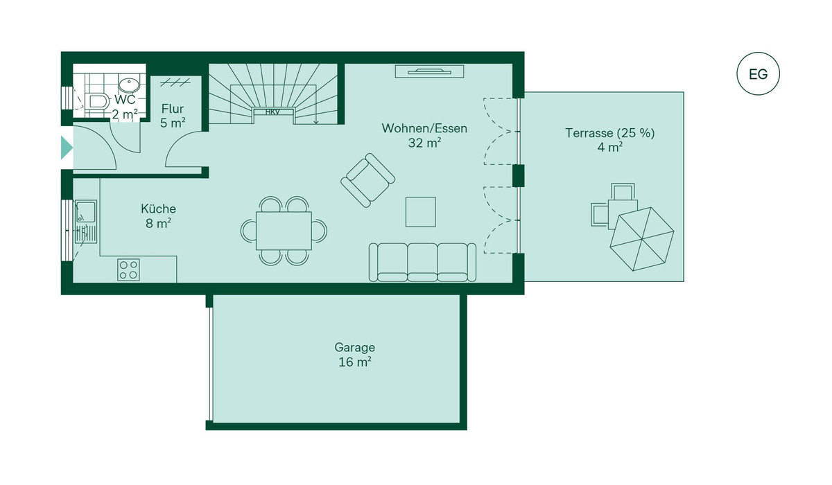 Geräumiges Erdgeschoss mit offenem Wohn- und Küchenbereich