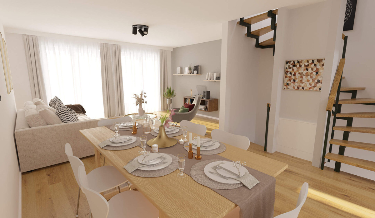 Lichtdurchfluteter Wohnbereich dank bodentiefer Fenster