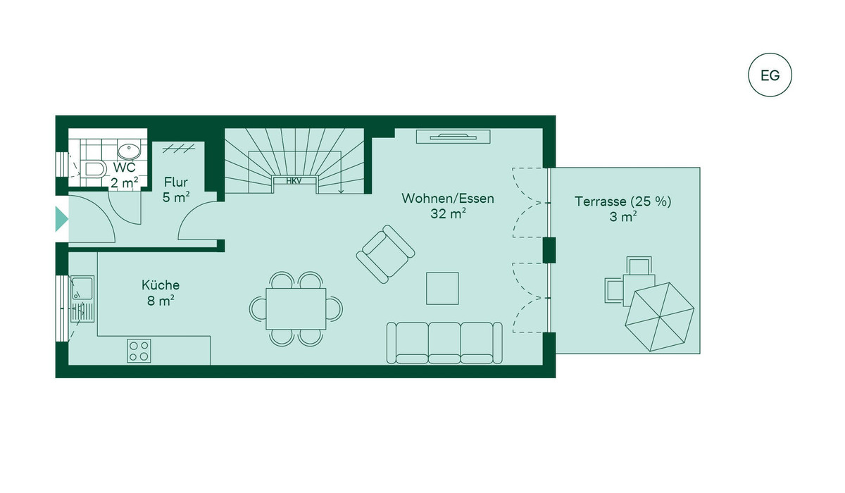 Geräumiges Erdgeschoss mit viel Platz und angrenzender Terrasse