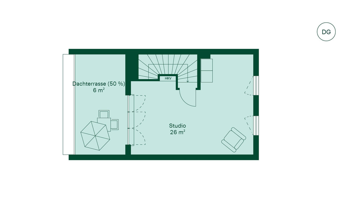 Zusätzlicher Raum im ausgebautem Studio im Dachgeschoss