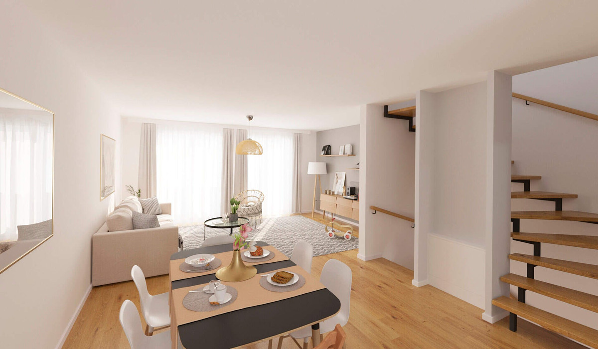 Lichtdurchfluteter Wohnbereich dank bodentiefer Fenster