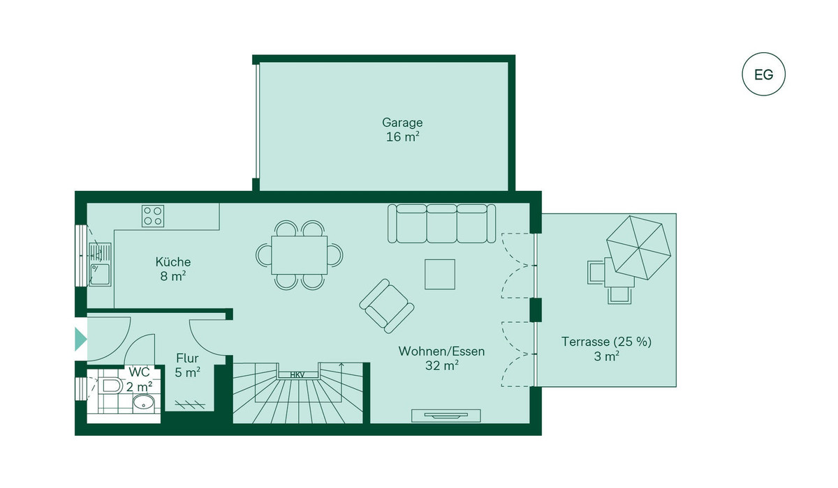 Geräumiges Erdgeschoss mit viel Platz und angrenzender Terrasse