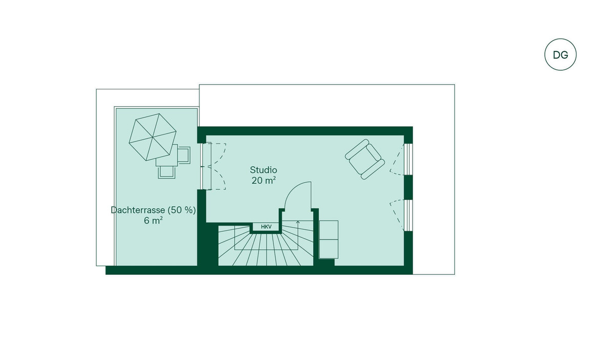 Zusätzlicher Raum im ausgebautem Studio im Dachgeschoss