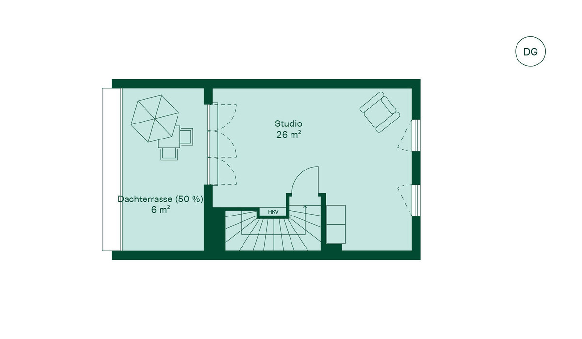 Zusätzlicher Raum im ausgebautem Studio im Dachgeschoss
