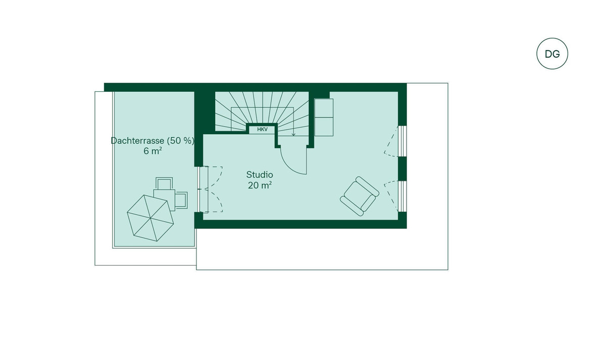 Zusätzlicher Raum im ausgebautem Studio im Dachgeschoss