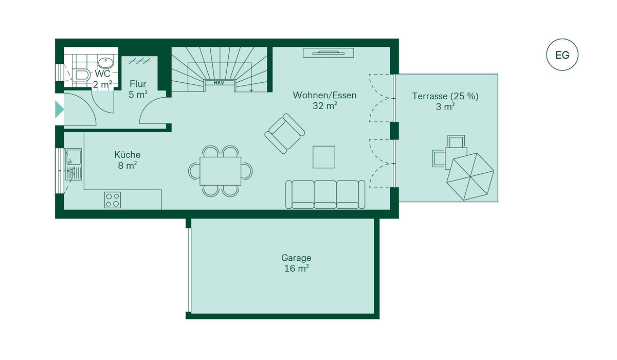 Geräumiges Erdgeschoss mit viel Platz und angrenzender Terrasse