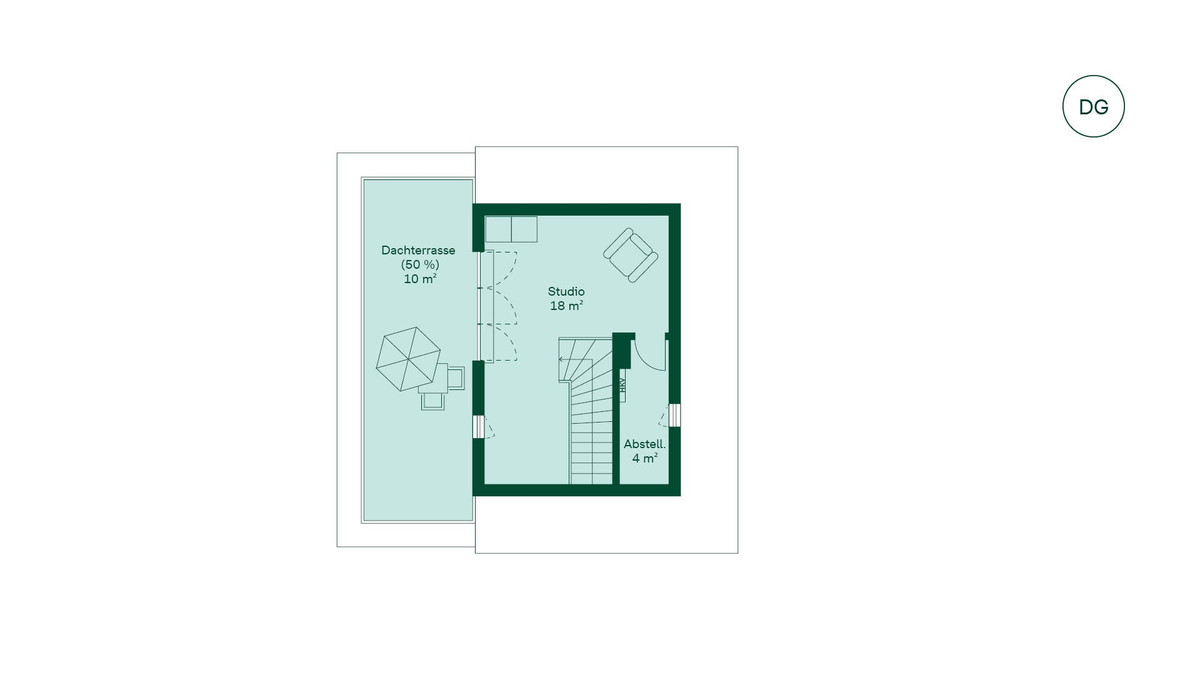 Ausgebautes Dachstudio mit angrenzender Dachterrasse