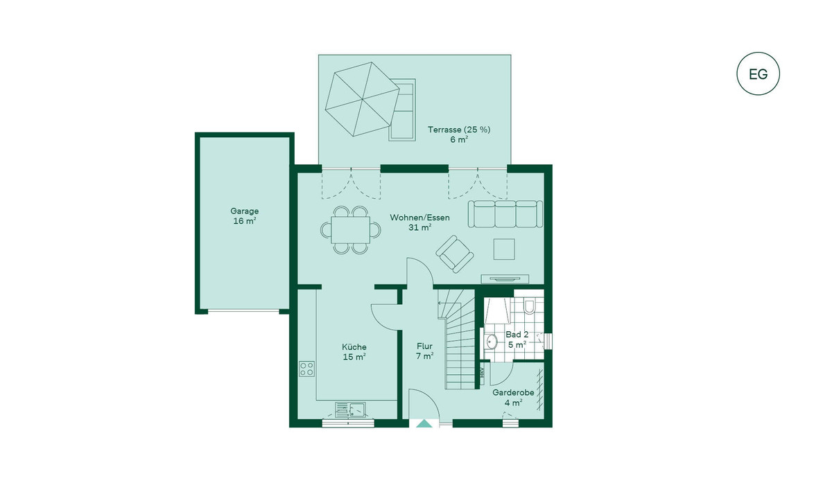 Offener und großzügiger Wohnbereich im Erdgeschoss