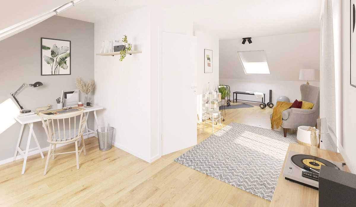 Das ausgebaute Dachstudio sorgt für zusätzlichen Platz