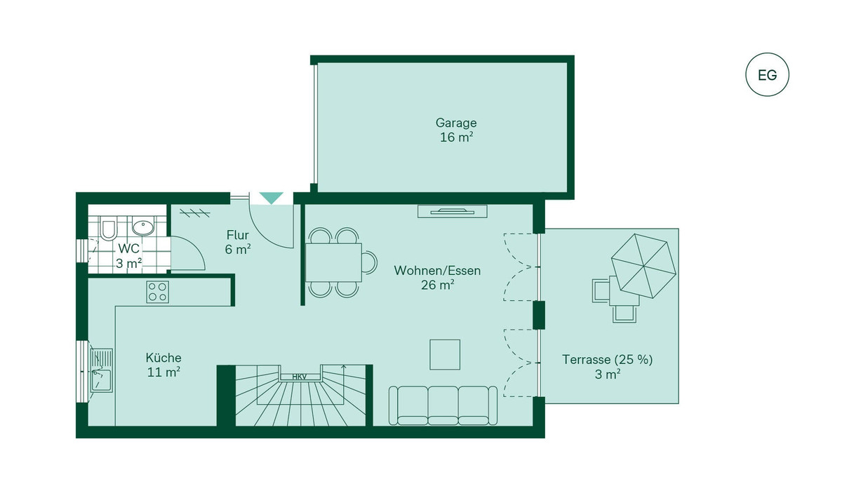 Geräumiges Erdgeschoss mit offenem Wohn- und Küchenbereich