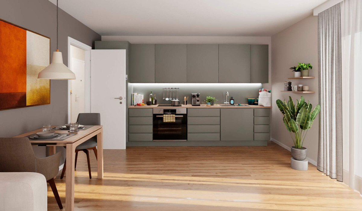 Blick in die Küche mit kleinem Essbereich 