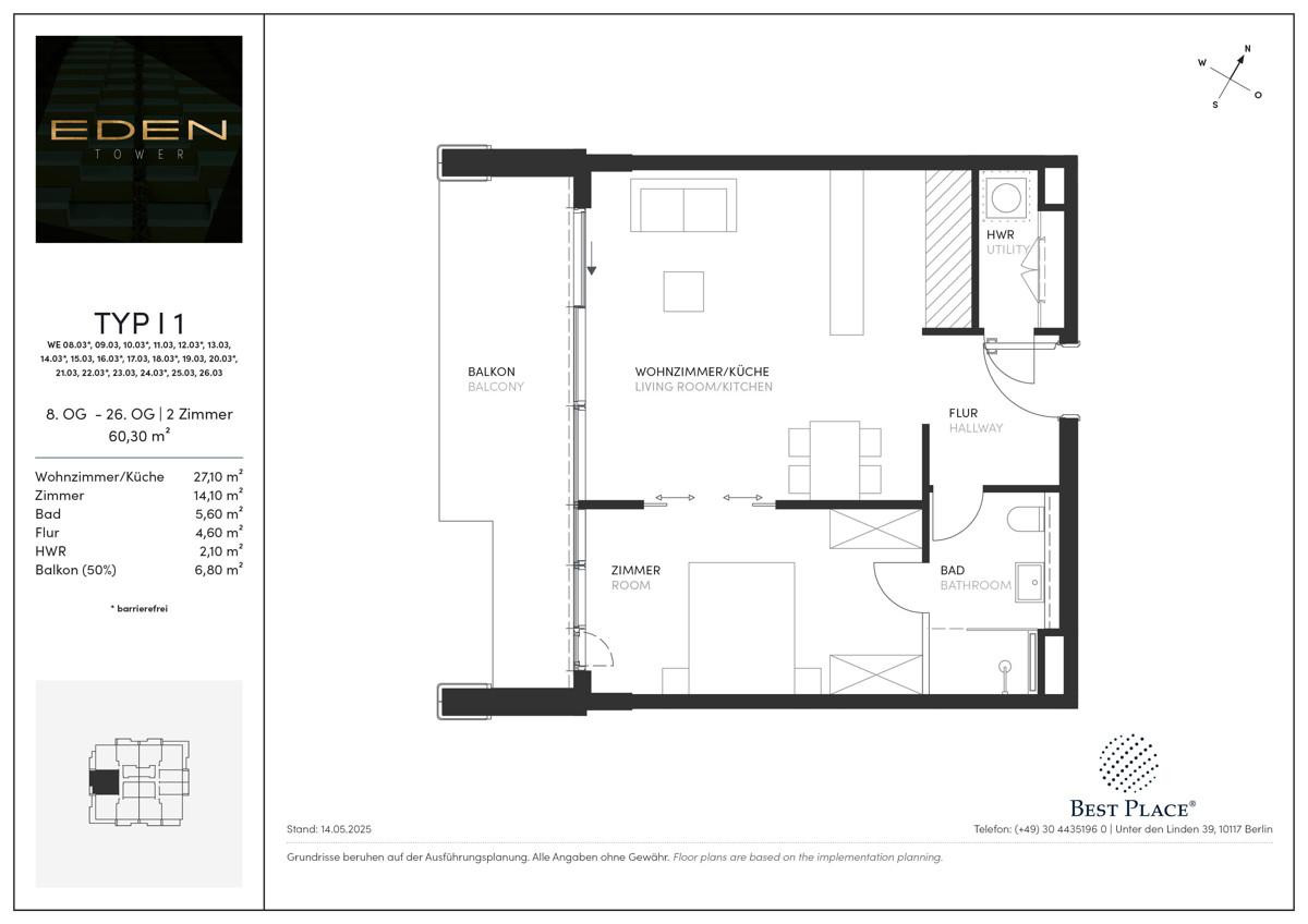 Vertriebsgrundrisse Eden Tower-Typ I1