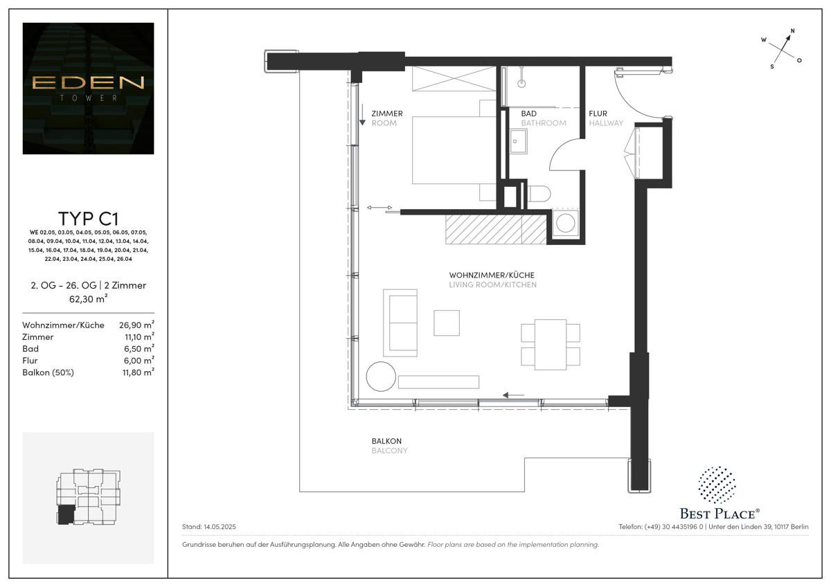 Vertriebsgrundrisse Eden Tower-Typ C1